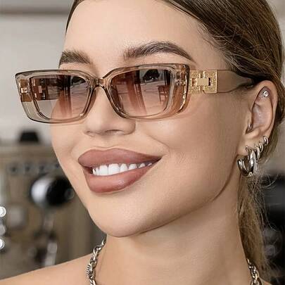 1 pieza Gafas de moda retro casuales cuadradas de plástico con diseño de aviador, de pierna ancha y estrecha, adecuadas para uso diario, estilo callejero y de vuelta al colegio
