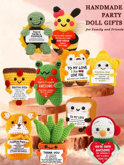 1pc Handmade Crochet Desktop Decor Figurine, Cute Animal & Plant Sci-Fi Design, Birthday, Mother's Day, Father's Day Gift For Family, Friends, Colleagues, Positive Emotions, Graduation, Holidays, Party Favors