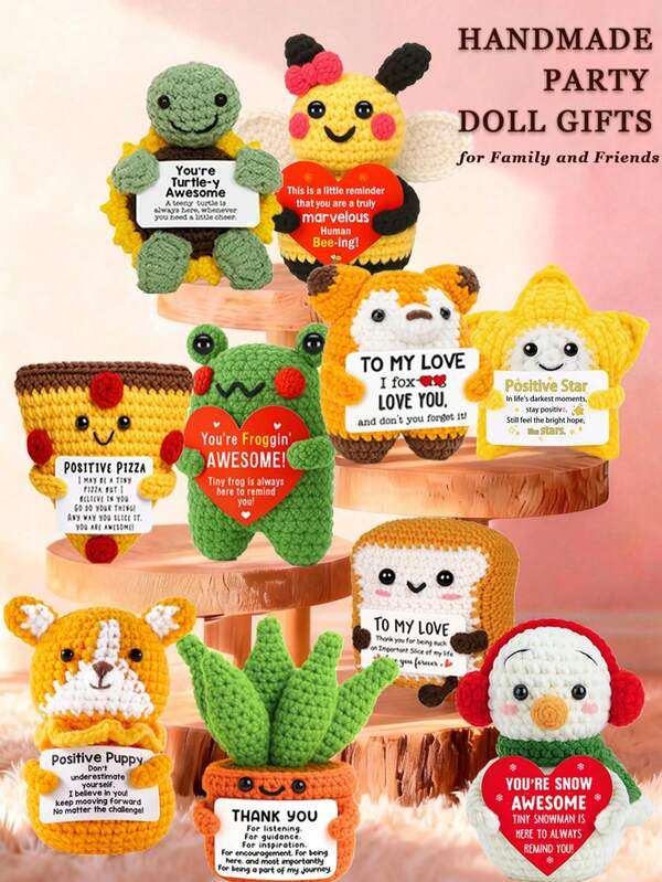 1pc Handmade Crochet Desktop Decor Figurine, Cute Animal & Plant Sci-Fi Design, Birthday, Mother's Day, Father's Day Gift For Family, Friends, Colleagues, Positive Emotions, Graduation, Holidays, Party Favors