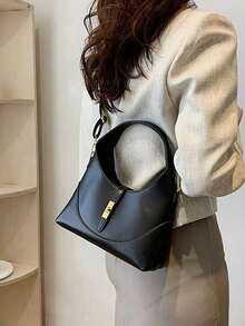 Túi xách đa năng hình bánh bao phối màu tương phản, tiện dụng cho việc đi làm hàng ngày, hẹn hò, mua sắm. - màu đen - Xem 2