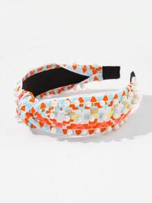 1件刺绣珍珠打结发带，适合节日和海滩穿着 - 彩色 - 查看 8