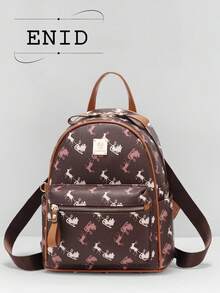 Classic Casual Backpack, New Women's Bag With Mule Printing, Large Capacity Fashion Backpack, Versatile Travel Bag - Beige - View 6