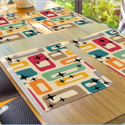 2/4/6 PCS Medieval Modern Retro Abstract Placemats,12.5*16.5 Inch Machine Washable Rectangular Table Mats Perfect For Kitchen And Dining Room Decor, Holiday Celebrations, And Countertop Decoration.