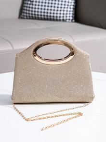 闪亮水钻装饰晚宴手拿包，手提亮片钱包，适合晚宴、派对、时尚等场合 - 金色 - 查看 7