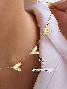 1pc Customized Multi-Heart Engraved Necklace, Gold Heart Pendant Necklace, Stainless Steel Chain, Can Customize 1-3 Names, Multi-Heart Necklace, Valentine's Day Couples Necklace, Women's Necklace, Family Necklace, Love Element Jewelry, Ramadan, Birthday, Anniversary Gift, Customized Gift, Mother's Day Gift, Personalized Gift - Multicolor - View 3