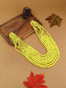 1 szt. ręcznie wykonany naszyjnik z przesadnych drewnianych koralików, styl południowoazjatycki, boho, impreza na plaży, bliskowschodnia, formalna, elegancka biżuteria vintage dla kobiet - Żółty - Zobacz 6