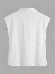 Women's Loose Solid Color Lapel Double-Breasted Shirt, Suitable For Summer Wear White - White - View 3