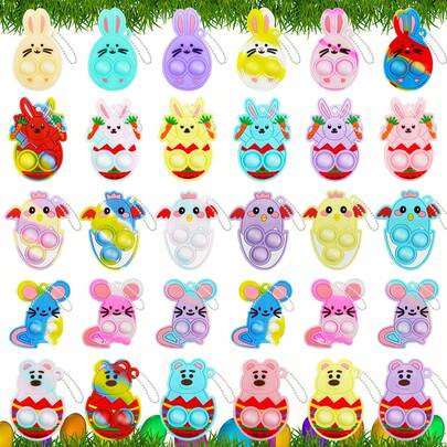 6/12/24pcs Easter Mini Squeeze Stress Relief Toys, Pop-Up Chick, Rabbit, Egg Shell Designs, Suitable For Boys, Girls, Kids, Adults, Can Be Used As Easter Gift Basket Fillers, Classroom Rewards, Party Favors, Candy Bag Stuffers, Random Colors
