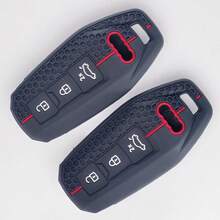 高级单件装黑色硅胶遥控钥匙套，红色点缀 | 兼容奥迪 A5/A5L 2025/Q5/Q6/Q6L/A6 2025+/A6L/A3 | 六边形图案钥匙扣保护套，带锁/解锁/汽车图标 | 防刮擦、防尘、防滑，全方位保护钥匙壳 - 黑色的 - 查看 4