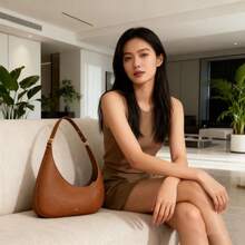 New JW PE Series Half-Moon Harlee Bag, French Style, Underarm Bag, Lightweight Niche Shoulder Handbag, Tote Bag, Small Handbag, Suitable For Workplace, Commuting, Daily Outing, Dating, Shopping, Vacation And Multiple Occasions, Fashion Item For Women - Brown - View 6