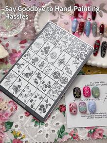 XEIJAYI 1 片美甲印花板，30 种图案，格子和几何美甲模板，金属印花板，适用于专业美甲师，DIY 美甲设计工具 - 銀色 - 查看 7