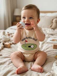 Baby Boys Rompers Letter Golf Embroidery Crew Neck Short Sleeve Infant Bodysuits Jumpsuits - Khaki - View 4