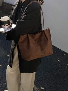 New Fashionable Casual Chic Spacious Tote Bag, Lightweight And Versatile Shoulder Bag - Coffee - View 1