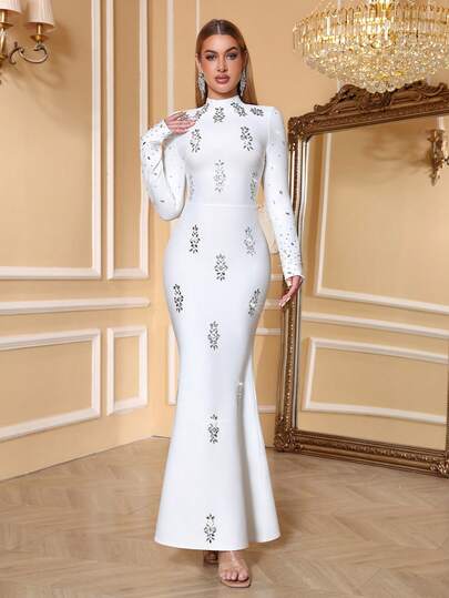 Đầm dạ hội sang trọng, thanh lịch LOVE Aing dành cho nữ, đính đá lấp lánh, tay dài, kiểu đuôi cá, phù hợp cho tiệc chiêu đãi, dạ hội, đám cưới, thảm đỏ mùa xuân.