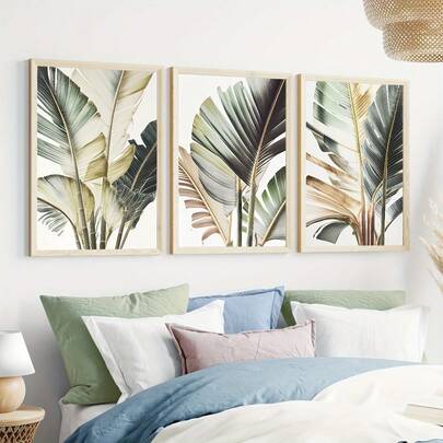 3pcs/Set, Canvas Wall Art, Framed Wall Decor, Palm Tree, Wall Art Prints, Palm Leaf Prints, Plant Wall Art, Nordic Minimalist Tropical Plant Art Home Living Room Bedroom Wall Decor, Spring Decor, Spring Posters, Bohemian Floral Plant Art, Room Decor Aesthetics, Dorm Decor, Bedroom Decor, Living Room Decor, Bathroom Decor, Kitchen Decor, Dining Room Decor, Office Decor