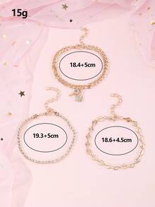 Set de 3 piezas con cadena de llavero, colgante y pulsera de cristal dorado - Dorado - Ver 3