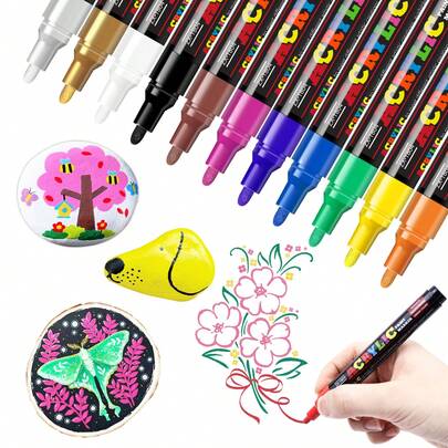 Bộ 24 bút dạ acrylic màu sắc sống động, 24 màu chuyển sắc - Không lem, khô nhanh, thích hợp để vẽ trên đá, giấy đen, trang trí ván trượt, gỗ, nhựa, vải bố, đồ dùng Giáng sinh & tựu trường, món quà tuyệt vời cho bé trai, bé gái, học sinh, nhân dịp tựu trường & Ngày Nhà giáo