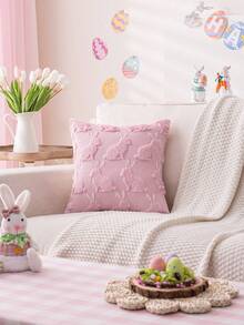 1pc Pink Easter Bunny Decorative Pillow Cover, Cute Plush Rabbit Embroidered Farmhouse Style Cushion Case For Living Room, Dining Room, Sofa, Bed - Pink - View 11