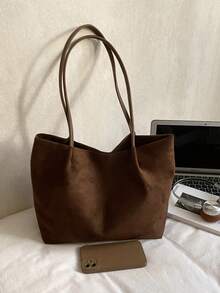 New Fashionable Casual Chic Spacious Tote Bag, Lightweight And Versatile Shoulder Bag - Coffee - View 7