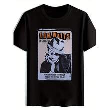 Men's Black T-Shirt - Tom Waits Concert Graphic - Vintage Style With "Ella Proudly Presents" Design - Casual Polyester Round Neck Tee For Summer, Travel, Beach, And Festivals - Festival Attire | Vintage Style Shirt | Durable Fabric, Tom Waits Concert Shirt - Nhiều màu - Xem 8