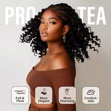 13x4蕾丝前假发，编织真人发假发，编织波波头假发，女士非洲卷发真人发假发，预拔毛透明蕾丝 - Natural Black - 查看 9