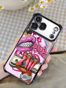 1 Piece Fashion Phone Case. Does Not Include Lanyard Or Stand. 1 Unit Galvanized Corner Air Cushion Shockproof/Thick Transparent TPU Case, Pink Lip Makeup Nail Money BADDIE Fashion Art Pattern, Compatible With 17/16/15/14/13/12/X/PLUS/PRO/PROMAX, Galaxy S25/S24/S23/S22PLUS/Ultra, Waterproof, Drop Resistant Scratch Resistant - 黑色 - 查看 4
