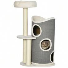 109cm Cat Tree With Scratching Post And Cat Cushion, Sisal Posts, Modern White And Grey Design For Cat Lovers - White + Gray - View 8
