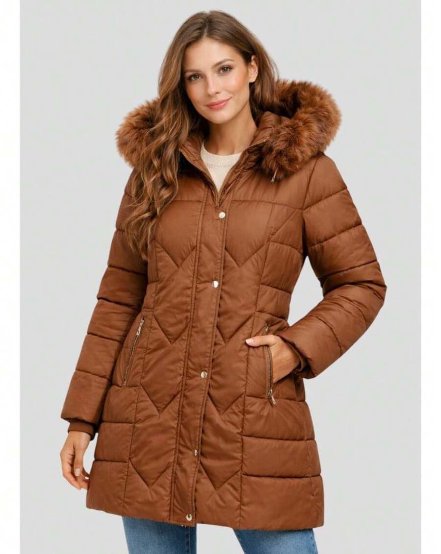 Nylon Parka Lined With Fur. - Rust Brown - View 1