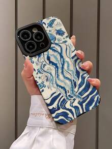 1pc Fashionable Unique Blue Jellyfish Textured Pattern Vertical Striped Elegant Protective Phone Case, Suitable As Birthday/Holiday Gift For Friends, Family, Couples, Compatible With Apple And Models - Multicolor - View 3