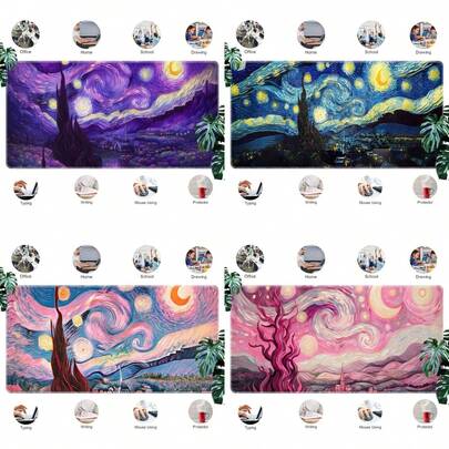 1 pieza Alfombrilla de ratón y tapete de escritorio inspirado en La Noche Estrellada de Van Gogh - Base de goma antideslizante, accesorio de computadora rectangular, diseño de cielo nocturno azul y amarillo remolino, adecuado para el hogar, oficina, PC, portátil - Regalo perfecto para amantes del arte, Navidad, cumpleaños, elemento esencial para el espacio de trabajo, impresión de alta calidad, suministros de oficina