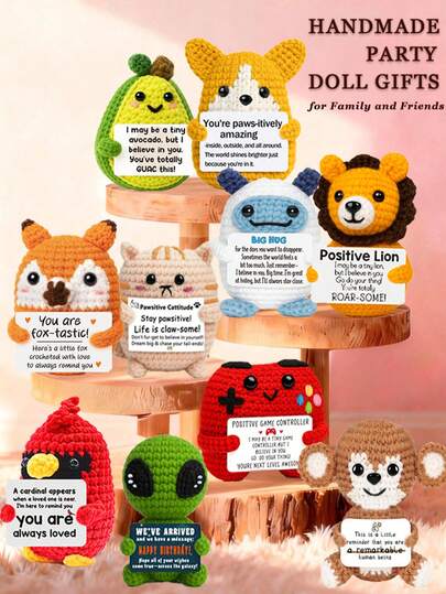 1pc Handmade Crochet Desktop Decor Figurine, Cute Animal & Plant Sci-Fi Design, Birthday, Mother's Day, Father's Day Gift For Family, Friends, Coworkers, Positive Emotions, Graduation, Holiday, Party Favor