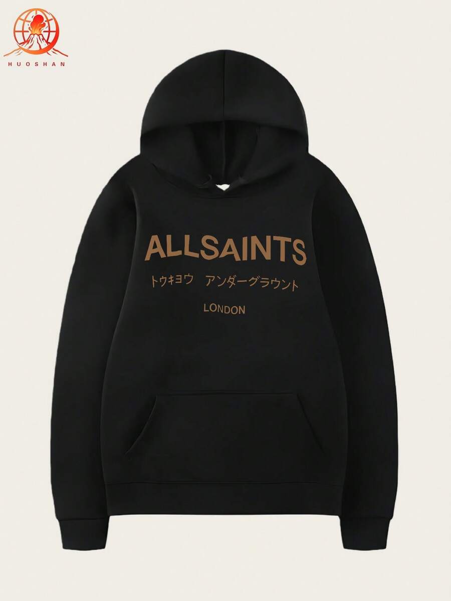 Men's Thin Fleece Streetwear Hoodie - ALLSAINT Graphic Hoodies - Lightweight Fleece Hooded Sweatshirt - Youth Long Sleeve Halloween Gift Christmas Gift Birthday Gift Couple Hoodie - Unisex Sportswear For Men And Women - 黑色 - 查看 1