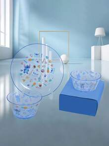 Disney 1pc Cartoon Stitch AS Plastic Transparent Plate, Transparent Fruit Bowl, Transparent Salad Bowl, Exquisite Tableware For Family Dinners And Birthday Party Gift Tableware - Multicolor - View 3
