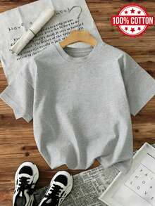 春夏季超寬鬆上衣,100%棉質上衣,女士純色圓領短袖T卹,柔軟舒適,日常休閒,街頭服飾,,y2k,top,summer,spring,t shirt,gym,sport,party top,blouse,romwe,vintage,carnaval,valentijn,sport,parts for mamenu mujer,verano mujer,趣味T卹,vacation, beach,casual,90年代服裝,cute tops,top negros,top blanco,tops verano,primavera,muje,90年代服裝,carnival,四季通用,辦公室/休息室/復古/簡約,westem women, 復活節女裝,80年代學時美式風格和冬季上衣/復古/簡約,westem women,outfits, woman,valentijn,carnaval，花灰色上衣 - 花灰色 - 查看 1