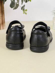 1 Pair Fashion Solid Color Bow Round Toe Hook And Loop Flat Shoes, Comfortable & Soft, Suitable For School, Commuting, All Seasons - Black - View 5