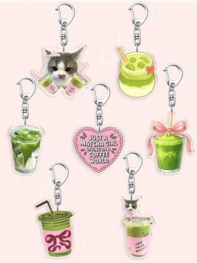 1 Pc Cute Matcha Bow Drink Keychain/Coffee Bow Drink/Ins Cutest Cat Matcha Ideal Daily Bag Accessory And Holiday Gift, With An -Worthy Style. Daily Bag Charm, Bag Pendant, Lanyard, Keychain, Cute Girly Item, Car Keychain. Perfectly Suitable As A Gift For Sisters, Women, Friends, And Family, The Perfect Gift For Matcha And Coffee Lovers.