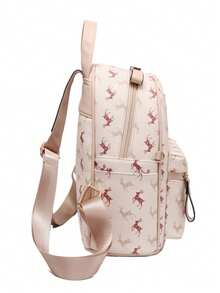 Classic Casual Backpack, New Women's Bag With Mule Printing, Large Capacity Fashion Backpack, Versatile Travel Bag - Beige - View 4