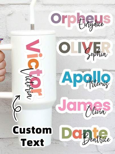 1-10 piezas Etiquetas personalizadas con nombre, pegatinas de fuente de dibujos animados de colores, pegatinas de fuente manuscrita, pegatinas exclusivas para botellas de agua, pegatinas resistentes al agua y al aceite, ideales para decoración de cajas de regalo, botellas de agua, loncheras, vasos de vidrio, rollos, globos, calcomanías de caligrafía, decoraciones para bolsas de dulces y repostería, en múltiples colores y tamaños