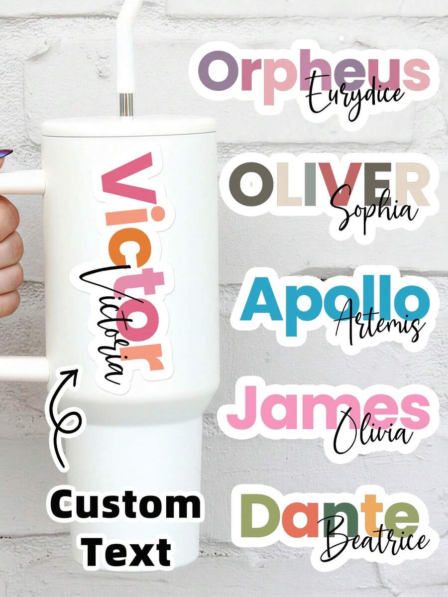 1-10pcs Customizable Name Labels, Colorful Cartoon Font Stickers, Handwritten Font Stickers, Exclusive Water Bottle Stickers, Waterproof And Oil-Resistant Stickers, Suitable For Gift Box Decoration, Water Bottles, Lunch Boxes, Glass Cups, Scrolls, Balloons, Calligraphy Decoration, Candy Baking Bags, Available In Multiple Colors And Sizes - Multicolor 3 - View 1