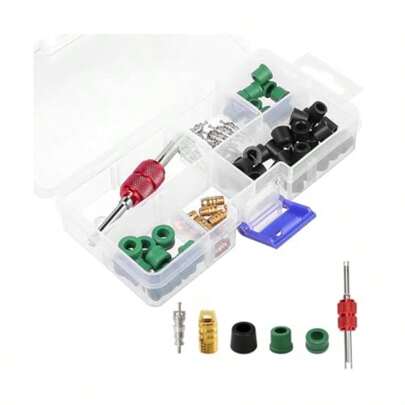 71PCS Car HVAC Hose Gasket HVAC Hose Seal Vehicle Air Condition Repair Tool Kit 10PCS Valve Core And 50PCS Gaskets Automotive AC Valve Assortment Kit Universal For Most Vehicles
