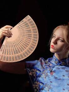1 Pack Vintage Wooden Folding Fan, Sandalwood Hand Fan With Tassel, Foldable Wedding Favors, Perfect For Festival Dating Birthday, Christmas And Valentine's Day Gifts, Summer Cooling Fan, Chinese Style Fan, Cultural Gift, Party Accessories, Home Decor - Màu be - Xem 3
