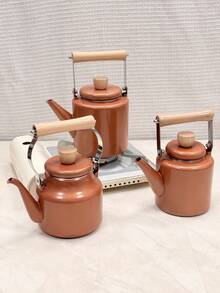 SummitPulse 一套北欧风格纯色搪瓷直柄水壶 - 多功能明火水壶，适用于水、咖啡、牛奶和茶 | 非常适合野餐、露营和送礼 - 咖色直筒壺 - 查看 2
