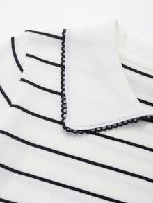 Color Block Trim Collar Short Sleeve Knit Top Spring - Multicolor - View 3