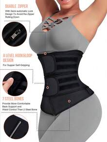 1 pieza Faja reductora unisex, diseño de doble capa con y cremallera, da forma a la cintura perfecta, mejora la transpiración durante el entrenamiento, logra el perímetro de cintura ideal - Negro - Ver 5