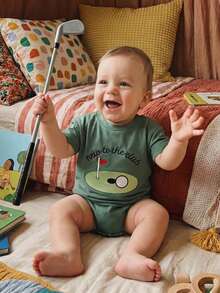 Baby Boys Rompers Letter Golf Embroidery Crew Neck Short Sleeve Infant Bodysuits Jumpsuits - Green - View 5