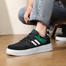 SAILUOPU 男士厚底滑板鞋 黑色 绿色双条纹 厚底平台休闲运动鞋 - 黑色 - 查看 2