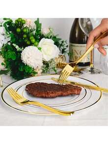 10/25/50/100/150pcs Gold Cutlery Set, Suitable For Outdoor Activities, Family Gatherings, Birthday, Wedding, Back To School Gifts - Gold - View 5