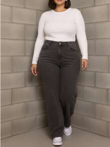 Women's Plus Size Wide Leg Jeans, Sizes 46 To 54, Very High Quality - grafito - Ver 1