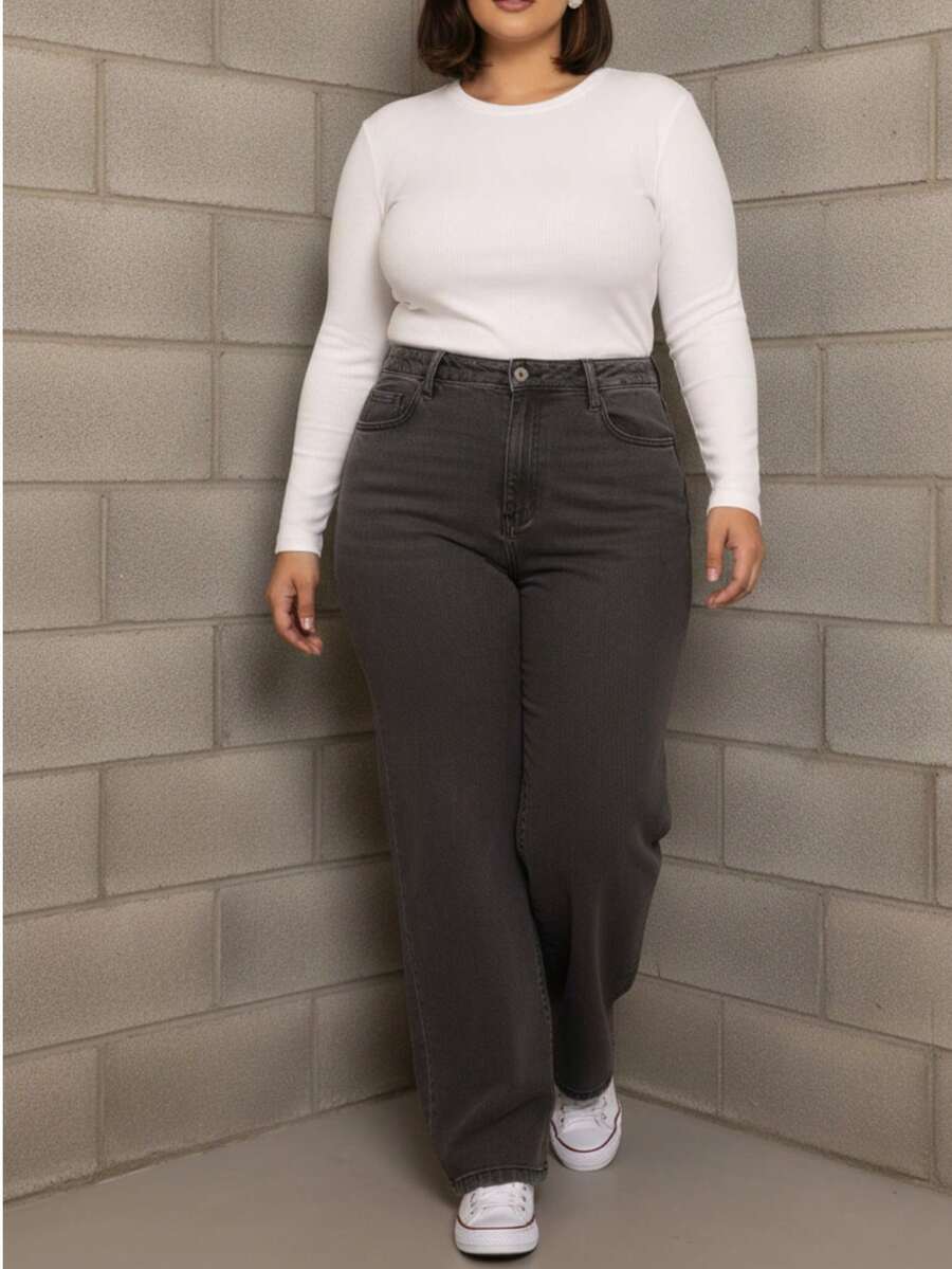 Women's Plus Size Wide Leg Jeans, Sizes 46 To 54, Very High Quality - grafito - Ver 1