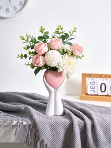 Creative Hand-Held Heart-Shaped Vase, Modern Art Human Body Vase, Wedding Home Decor Vase, Shelf Decor Ornament, Rustic Style Desktop Decor (Pink/White Heart-Shaped), Modern Decorative Vase, Suitable For Home Decor, Living Room, Desktop, Office And Dining Table Decoration. Holiday Gift (Please Note The Size When Purchasing). - Multicolor - View 10